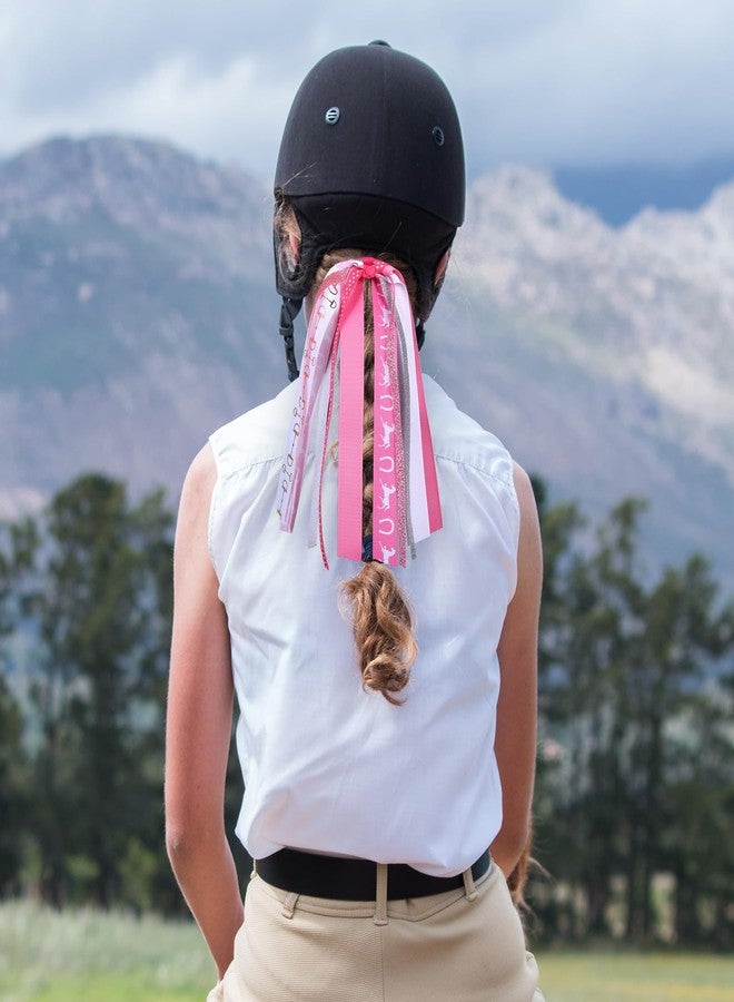 KCHIES 8.7" Equestrian Ponytail Streamer Gift Glitter Pink White Horse Racing Ribbon Elastic Hair Bow Tie Holder for Women Girls Horse Back Riding Competition Shows Game Day Decor Accessory - Image 4